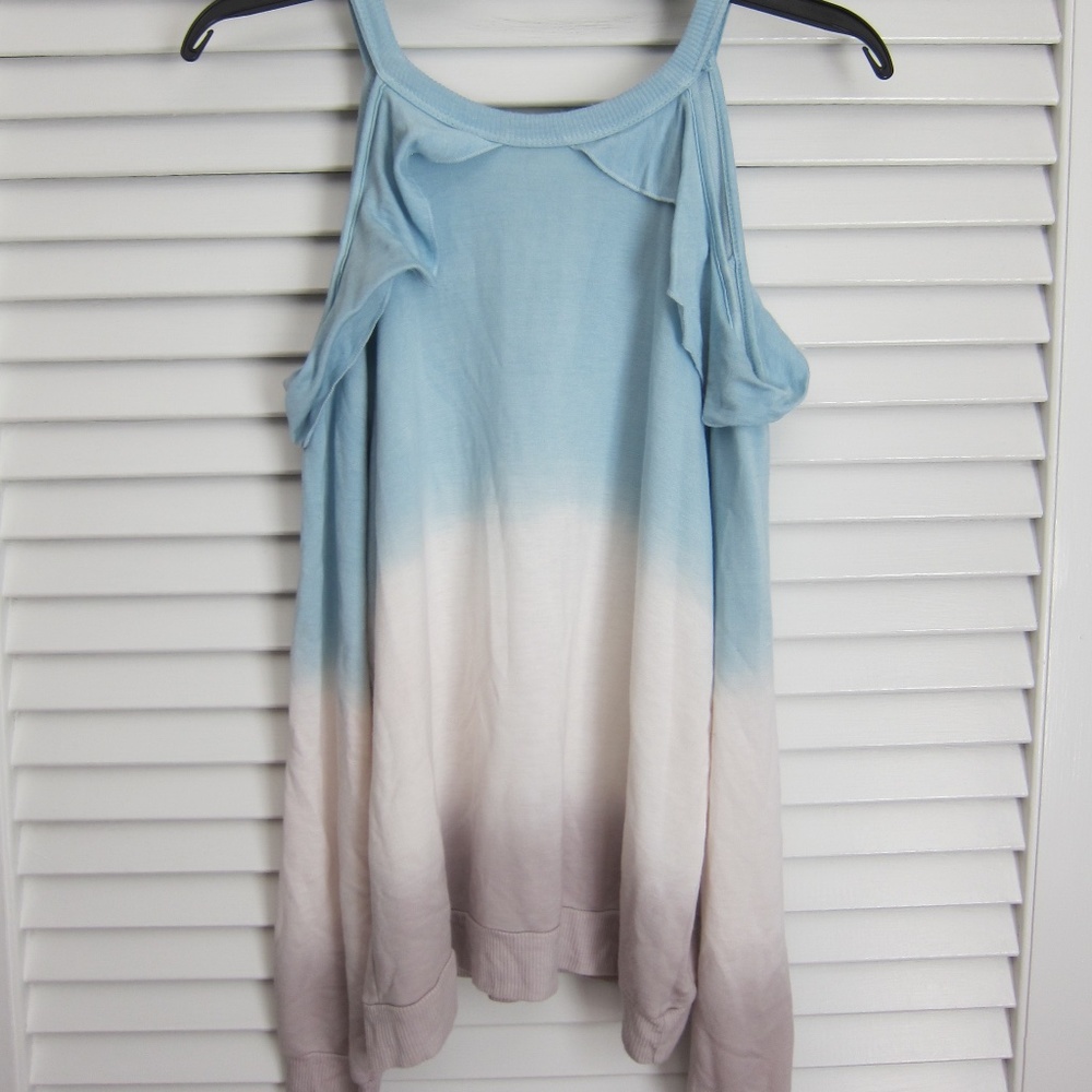 Vintage Havana Ombre Ruffle Cold Shoulder Sweater sz S